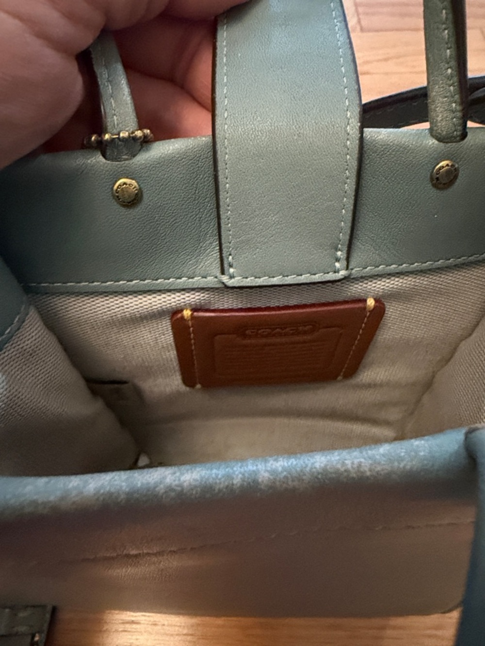 Coach Olive Leather Mini Crossbody Tote in Sage Green - Picture 6 of 8